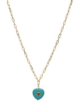 Paperclip Turquoise and Tiger Eye Heart 24K Gold Plated Necklace NWOT